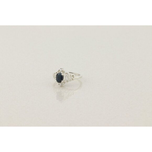 Sterling Silver Natural Dark Blue Sapphire and Cubic Zirconia Ring Size 8 1/4 - Picture 5 of 6